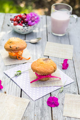 Fototapeta na wymiar Summer garden muffins fruit cocktail