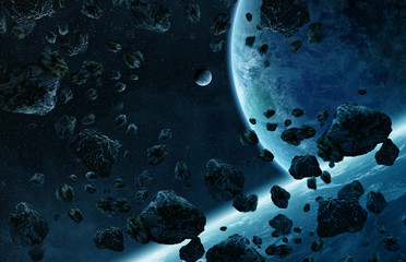 Distant planet system in space 3D rendering © sdecoret