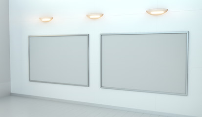 Two white blanks canvas on a wall 3D rendering