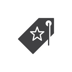 Price tag with star icon vector, filled flat sign, solid pictogram isolated on white. Best, top offers symbol, logo illustration
