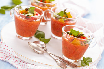  Gazpacho soup in cups.