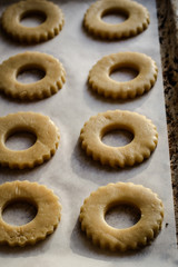 raw pastry (dough) round shape (ring) on ​​a baking sheet for baking