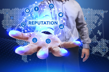 Business, Technology, Internet and network concept. Young businessman shows the word on the virtual...
