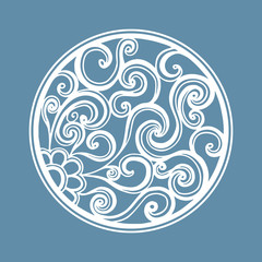 Vector openwork white round frame with spiral. Laser cutting template for greeting cards, envelopes, wedding invitations, decorative elements
