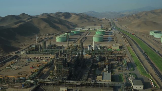 Ventanilla Peru Aerial v15 Flying low over oil refinery.