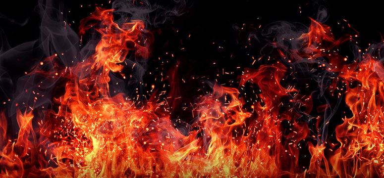 Texture of fire on a black background.