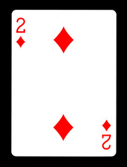 Two of Diamonds playing card, isolated on black background.