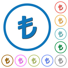 Turkish Lira sign icons with shadows and outlines