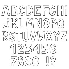 Set of cute contour letters and numbers isolated on white background