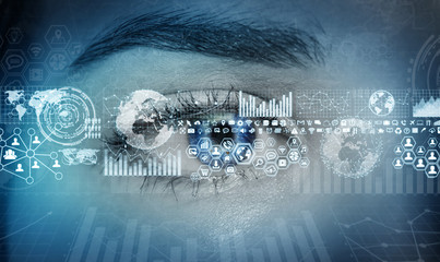 Close-up of woman digital eye 3D rendering