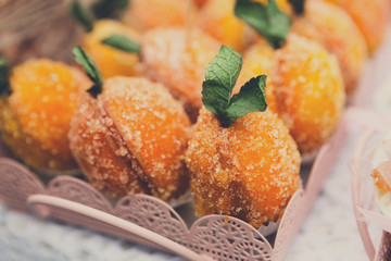 Apricot cookies and cakes closeup