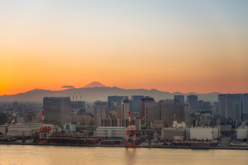 Fototapeta na wymiar Tokyo, city with Mt. Fuji in Silhouette picture