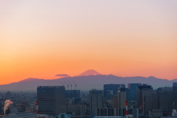 Tokyo, city with Mt. Fuji in Silhouette picture