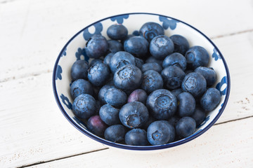 Blueberries in a Bowl on Wooden Background