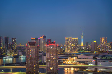 Naklejka premium Night Cityscape this Tokyo see Tokyo sky tower .
