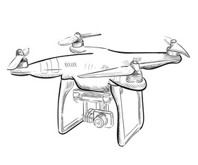 aerial vehicle quadrocopter. Air drone hovering. Drone sketch