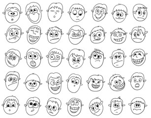 Set of Cartoon Vector Male Boy Faces