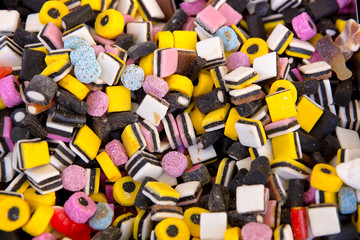 Bright chewy candies close-up shot