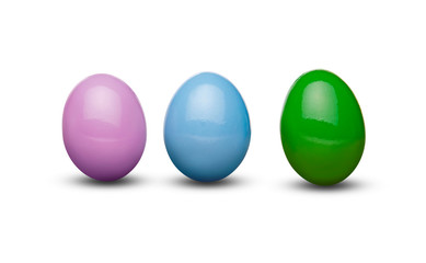 Colorful decorated Easter eggs isolated on a white background.