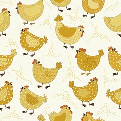 Seamless  pattern with yellow chickens cartoon