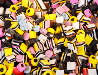 Bright chewy candies close-up shot