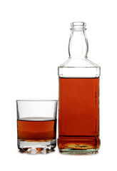Glass with brandy and cognac on white background