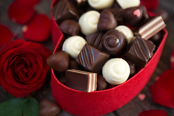 Chocolate pralines in gift box for Mother’s Day.