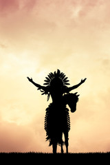 Native American Indian on horse at sunset © adrenalinapura