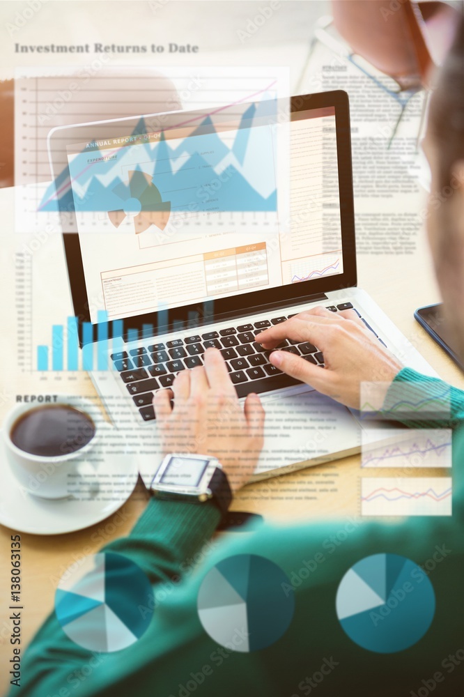 Poster composite image of business interface with graphs and data