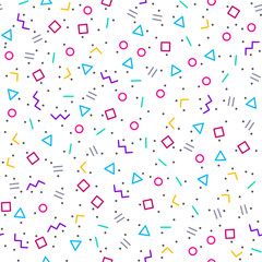 Abstract geometric background, memphis style, bright neon colors, seamless vector pattern