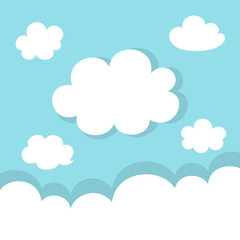 Set of white clouds on blue background