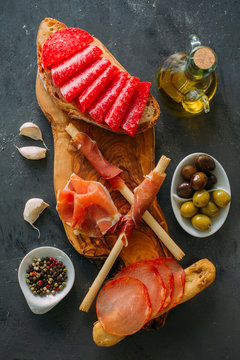 Board with snacks and appetizer