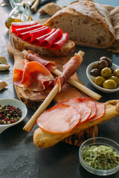 Board with snacks and appetizer