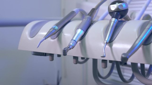 Dental tools in the workplace dentist and dental jaw model