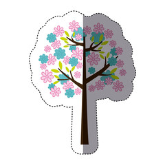 color sticker silhouette with floral tree vector illustration