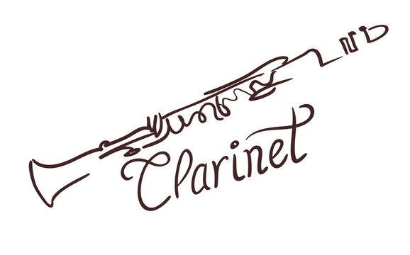 Clarinet line art drawing on white. vector illustration