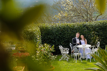 Groom and bride in the garden