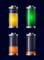 Set of transparent different charging battery.  Vector element for displays, icons and your design