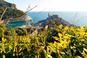 View of the sea and a small castle