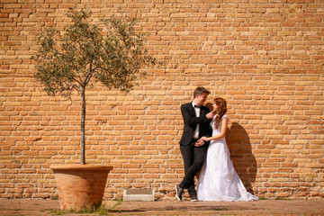 Groom and bride in the city