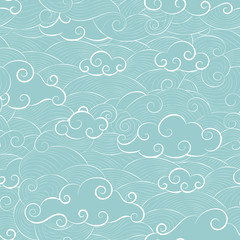 Vector background seamless pattern doodle cloud in the sky lined with curved lines