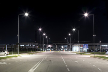 entrance to modern factory at night