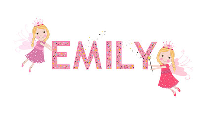Emily female name with cute fairy tale 