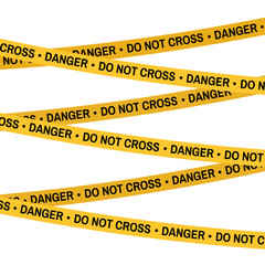 Crime scene Do Not Cross danger yellow tape, police line tape. Cartoon flat-style illustration White background