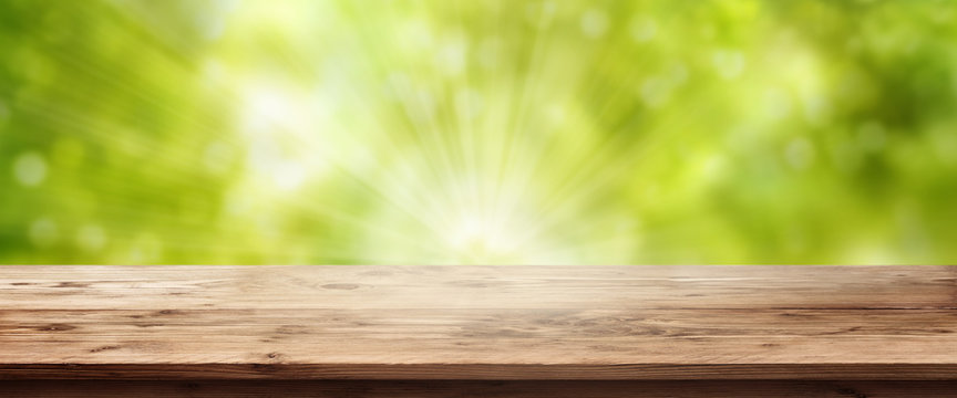 Spring background with empty table