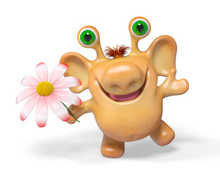 3d fantasy cartoon monster with flower isolated rendering © innluga
