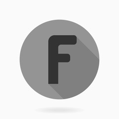 Fine vector letter F in the circle. Flat design and long shadow