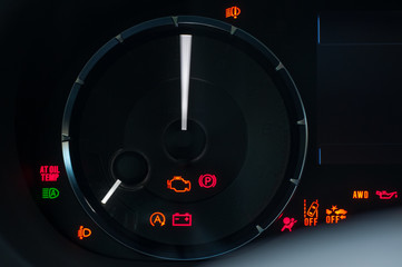 Naklejka premium Car dashboard warning lights. Engine start moment. System check.