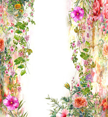 watercolor painting of leaves and flower, on white background