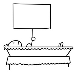 Stickman Cartoon of a Man Lying in the Coffin Holding an Empty Sign